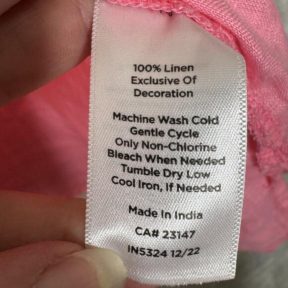 Talbots Shirt Womens Large Pink 100% Linen Sleeveless Henley Pintuck Tank Top - Picture 4 of 7